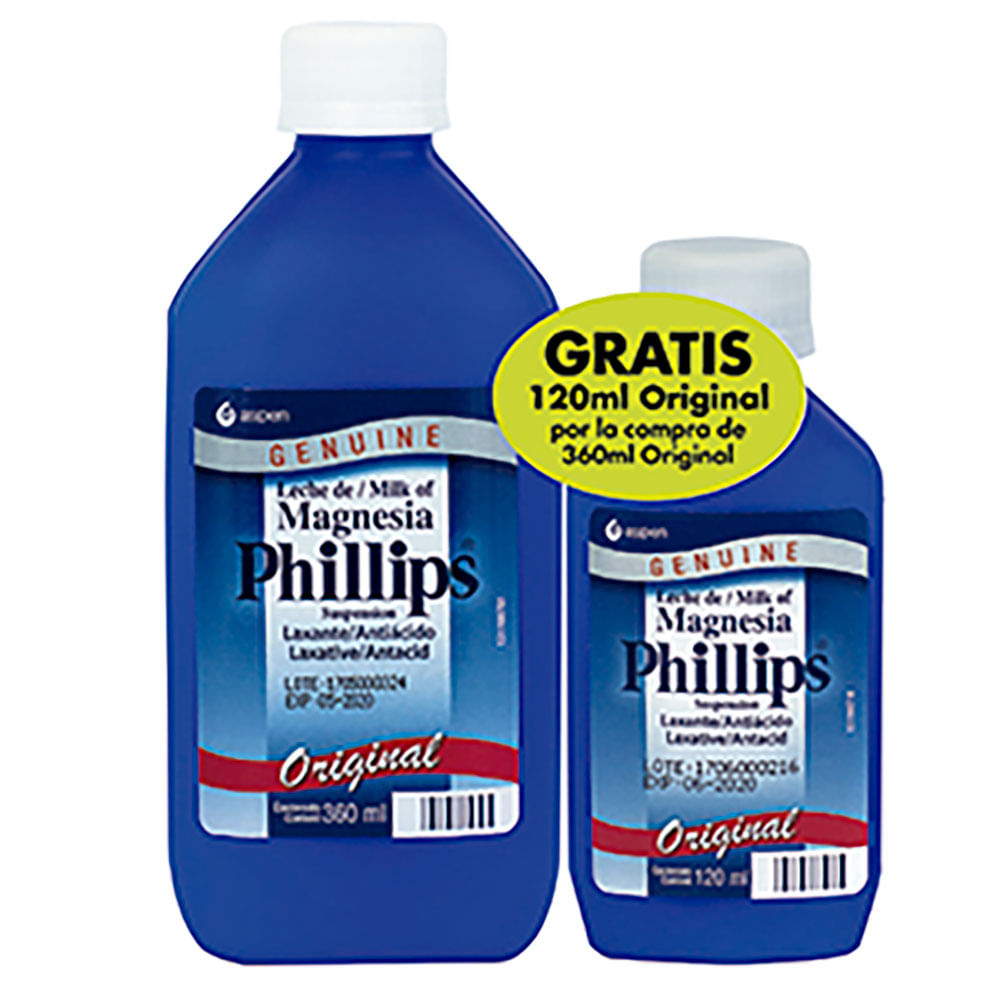 OFERTA LECHE DE MAGNESIA PHILLIPS ORIGINAL X 360 ML LLEVE GRATIS LECHE DE MAGNESIA PHILLIPS ORIGINAL X 120 ML