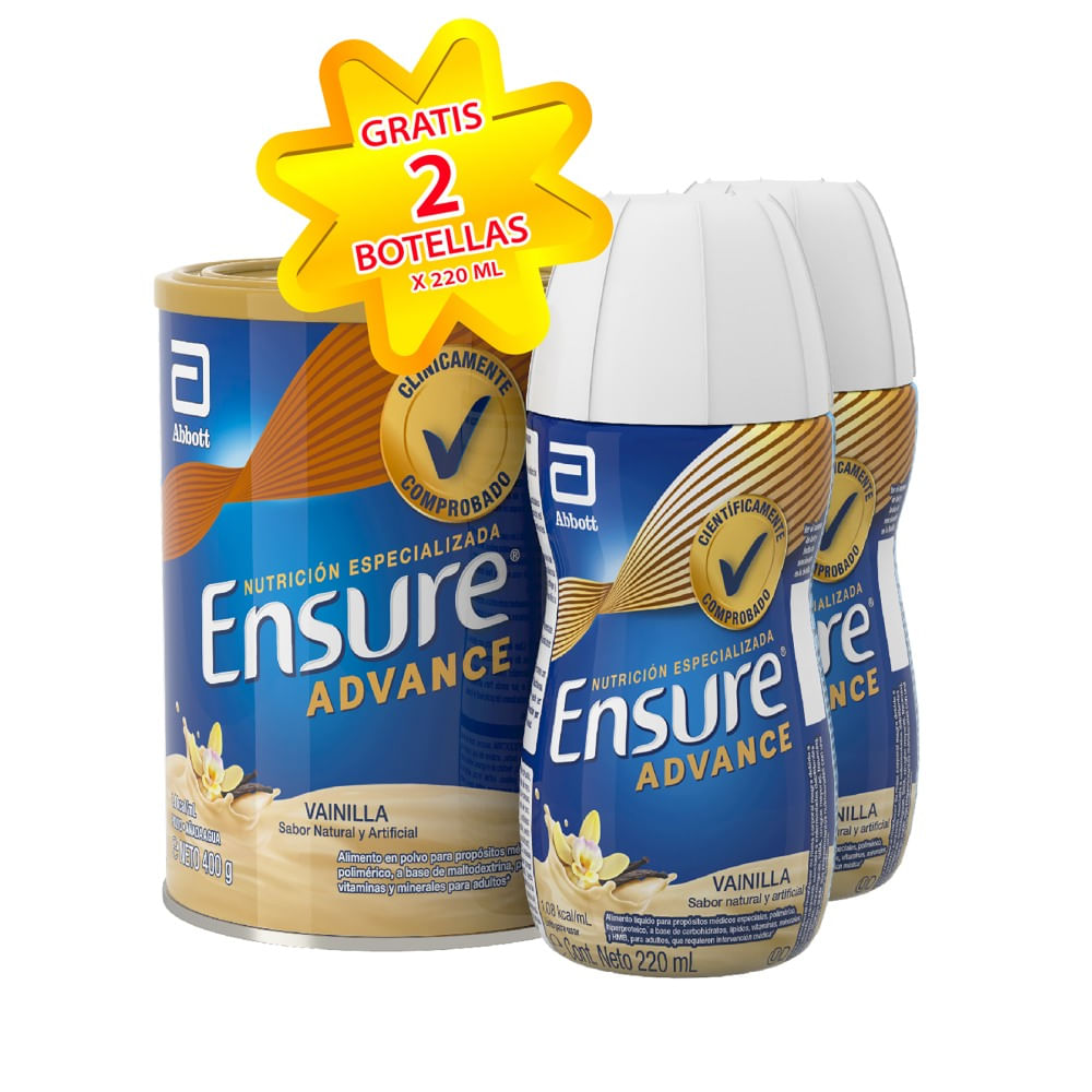 OFERTA ENSURE ADVANCE VAINILLA POLVO 400 GR + GRATIS 2 ENSURE ADVANCE VAINILLA LIQUIDO 220 ML
