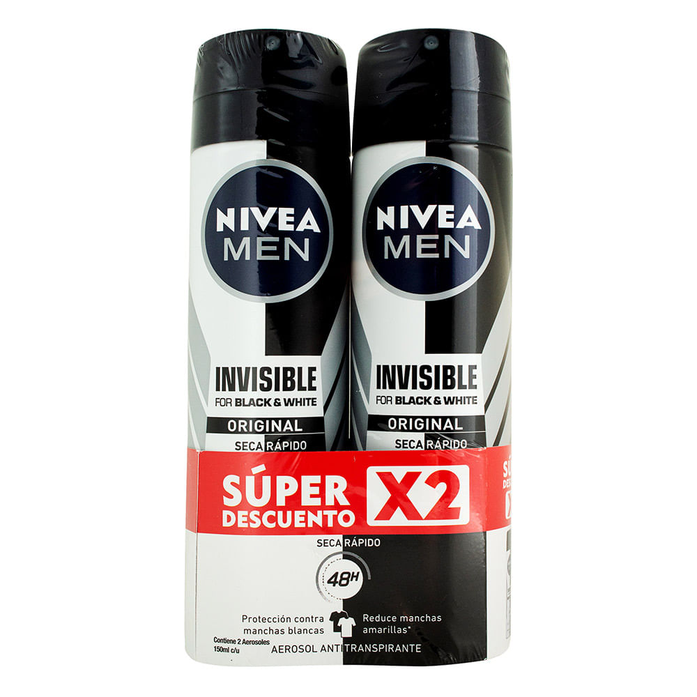 Desodorante Nivea Men Invisible Black & White Aerosol X 2 Precio Especial
