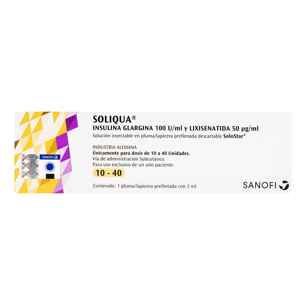 SOLIQUA (10-40) INSULINA GIARGINA 100 U/ML-LIXISENATIDA 50 UG/ML AMARILLA