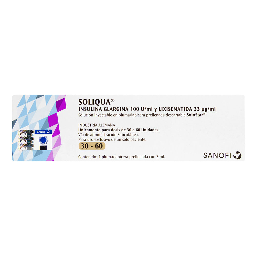 SOLIQUA (30-60) INSULINA GLARGINA 100 U/ML - LIXISENATIDA 33 UG/ML VERDE