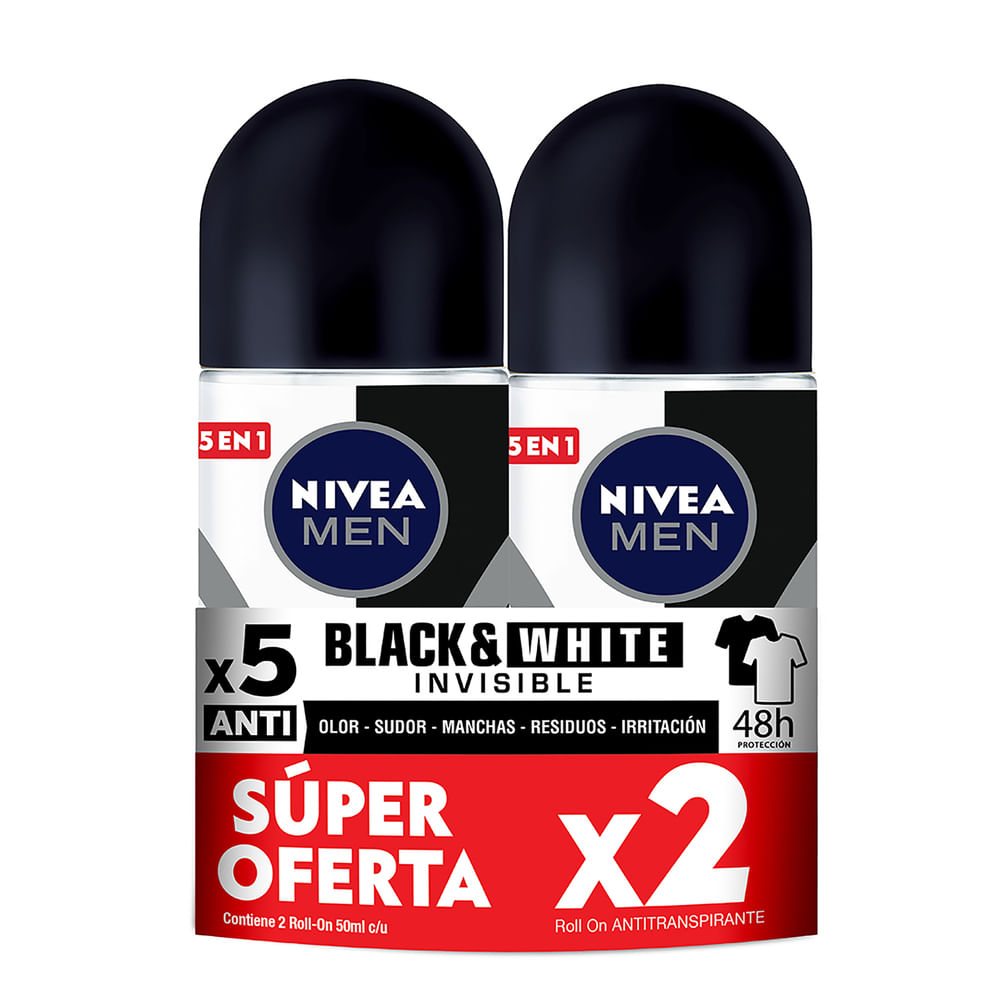 Desodorante Nivea Men Invisible Black & White Rollon 2 X 50 ML