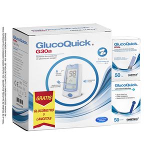 Oferta Glucoquick Tiras X50 Und Gratis Glucometro G30A+ Lancetas X 50 und