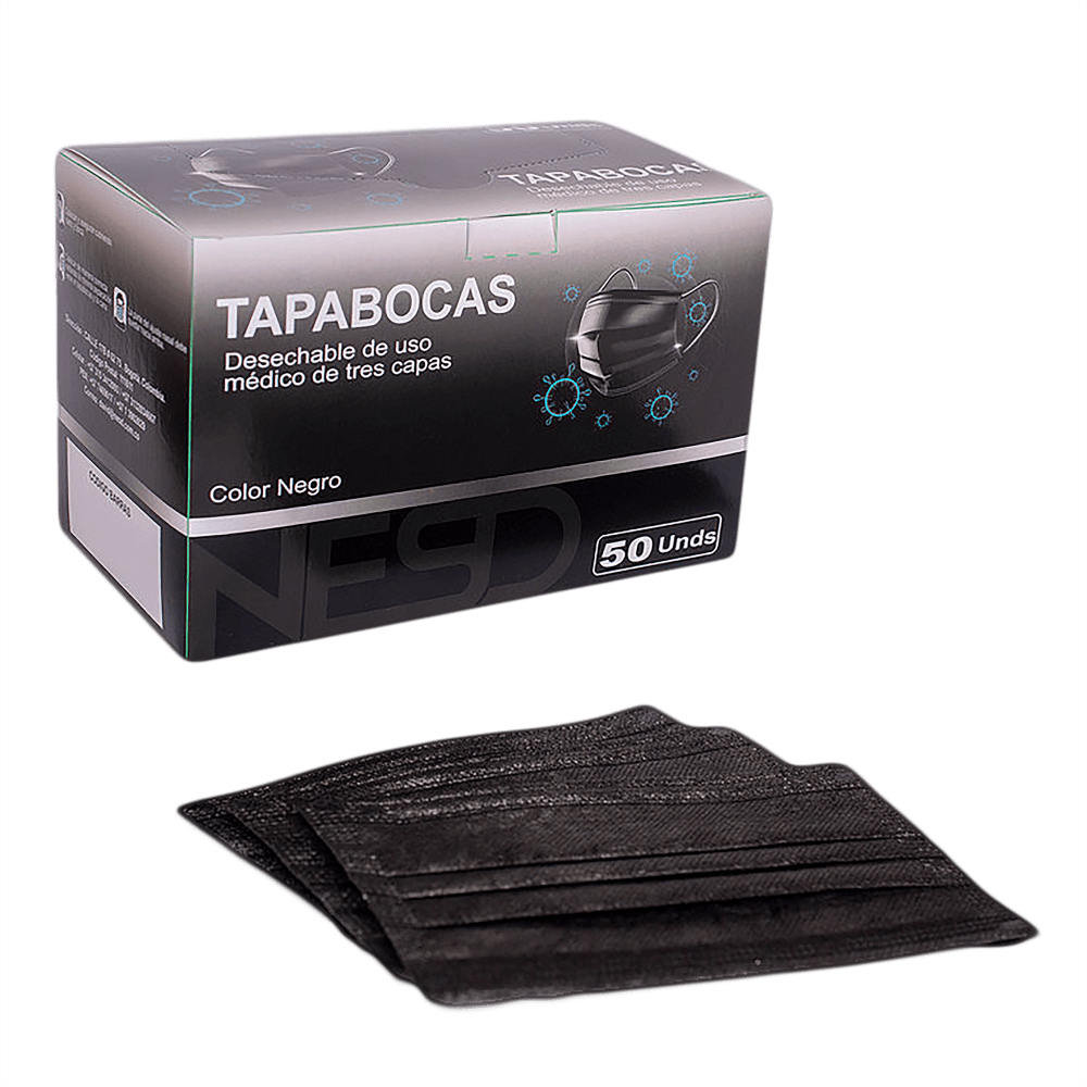 TAPABOCAS TERMOSELLADO MEDICO NEGRO NESD