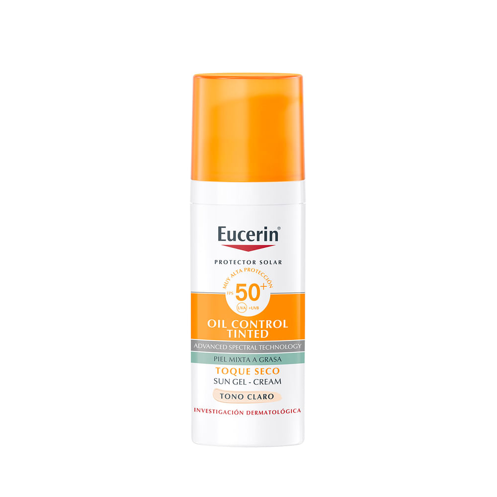 EUCERIN PROTECTOR SOLAR FACIAL TOQUE SECO GEL CREMA TONO CLARO FPS 50
