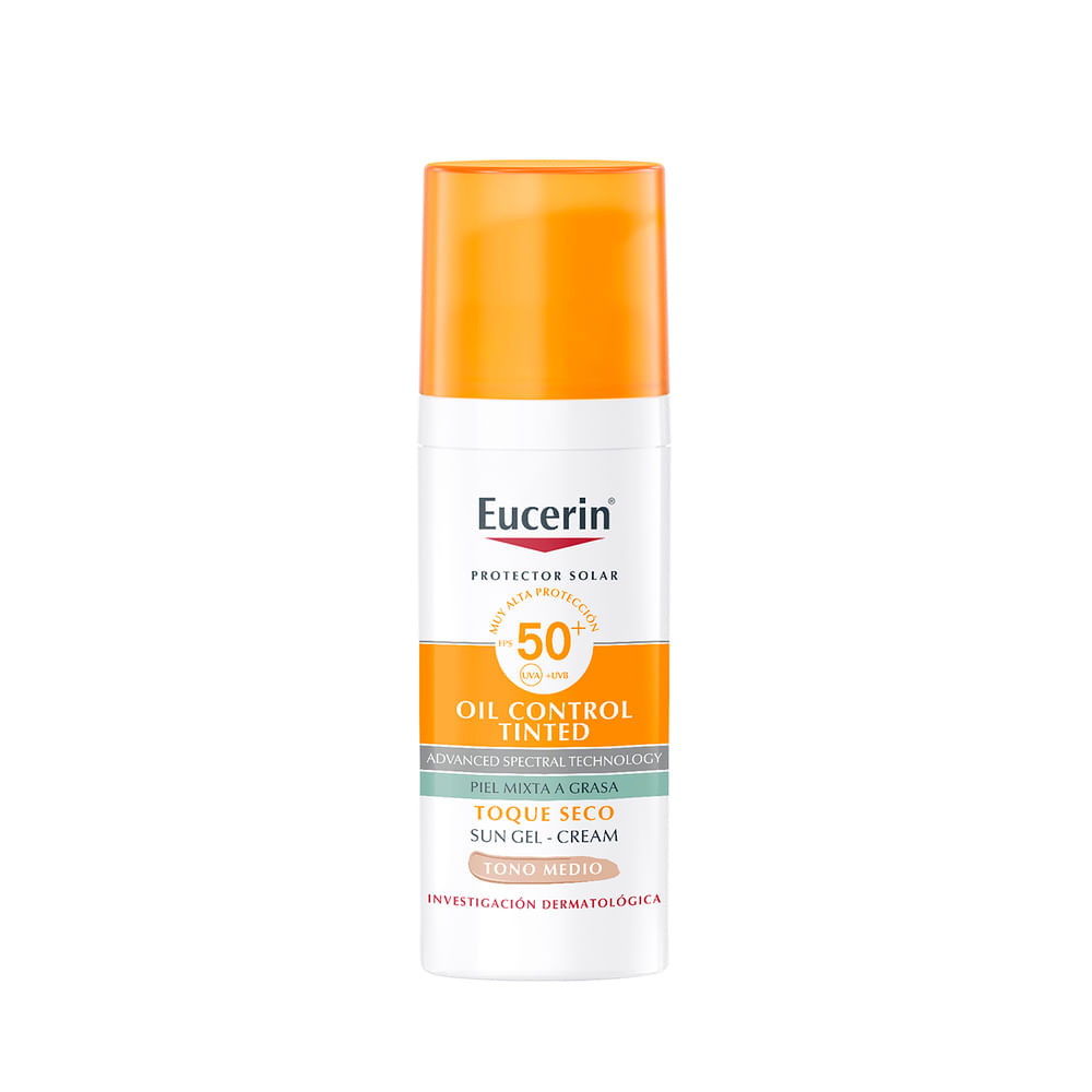 EUCERIN PROTECTOR SOLAR FACIAL TOQUE SECO GEL CREMA TONO MEDIO FPS 50