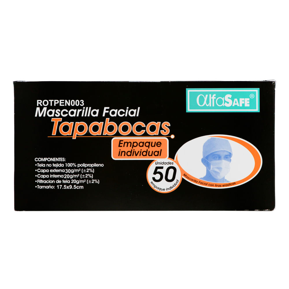 TAPABOCAS ELASTICO ALFASAFE NEGRO E.I