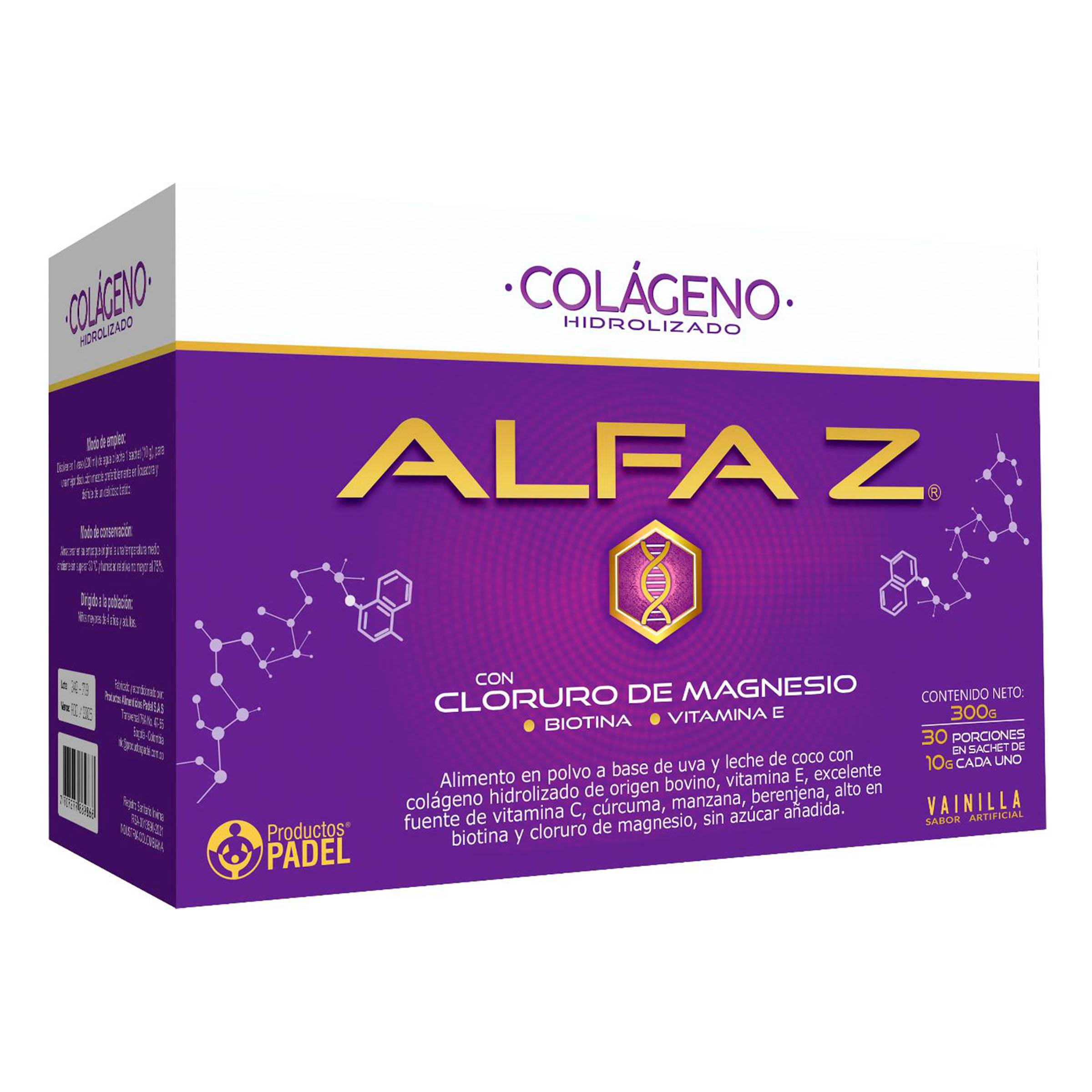 COLAGENO HIDROLIZADO ALFA Z CON CLORURO MAGNESIO BIOTINA VITAMINA E VAINILLA