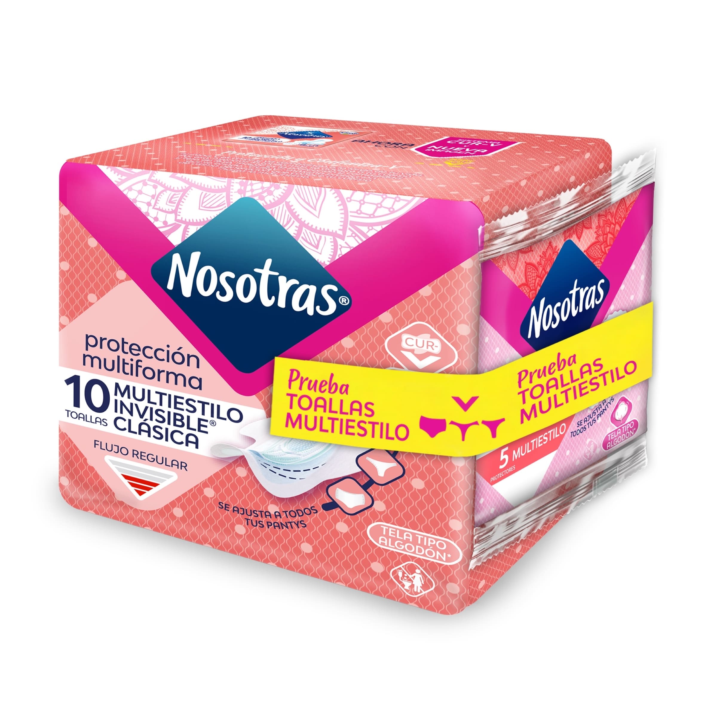 OFERTA TOALLA NOSOTRAS INVISIBLE CLASICA MULTIESTILO 10 TOALLAS + 5 PROTECTORES