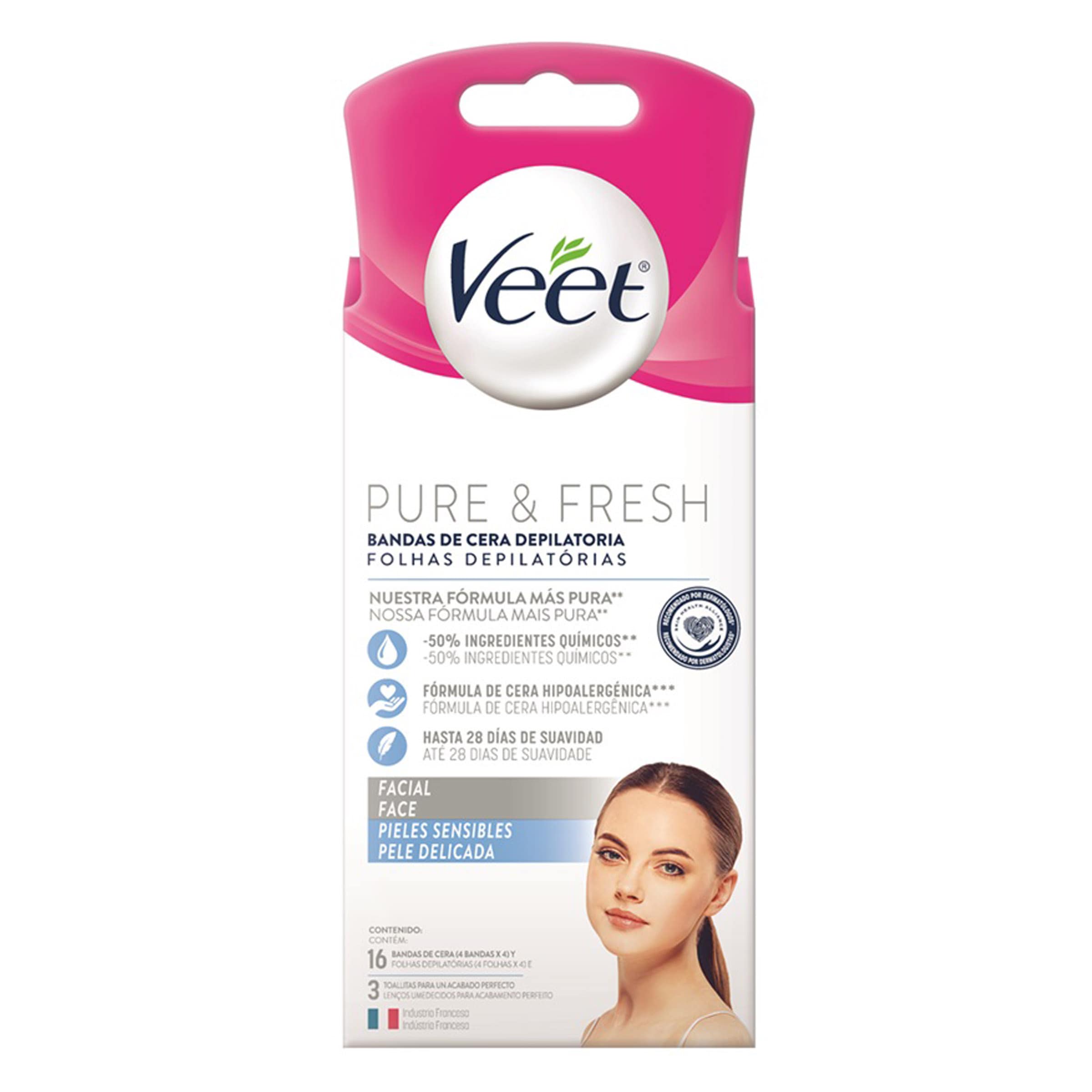 Bandas Veet Cera Depilatoria Facial Pure Fresh