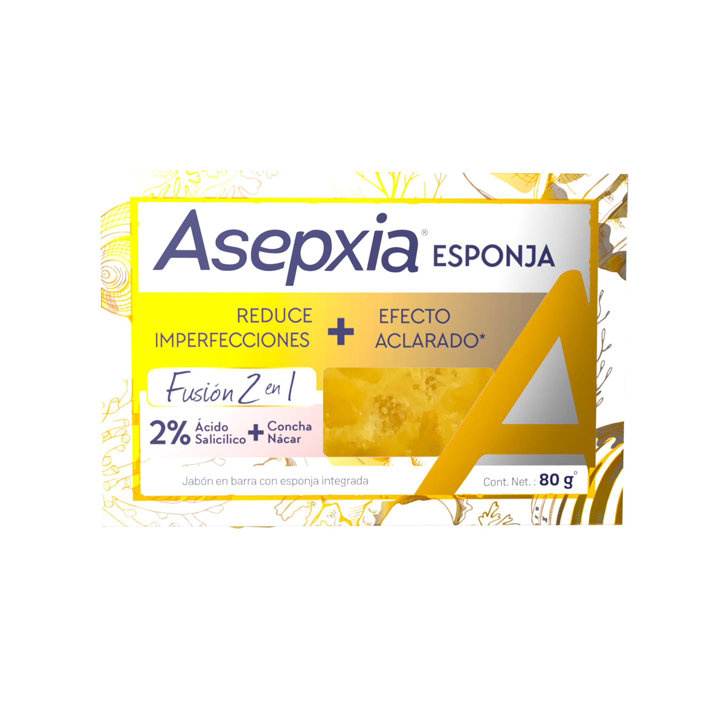 JABON ASEPXIA BARRA ESPONJA INTEGRADA ACIDO SALICILICO CONCHA NACAR X80GRM