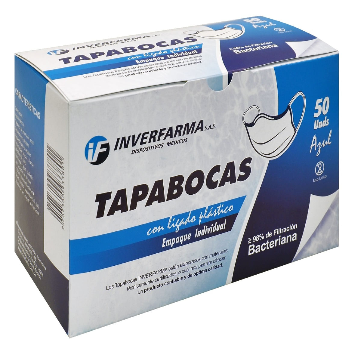 TAPABOCAS DESECHABLE AZUL INVERFARMA