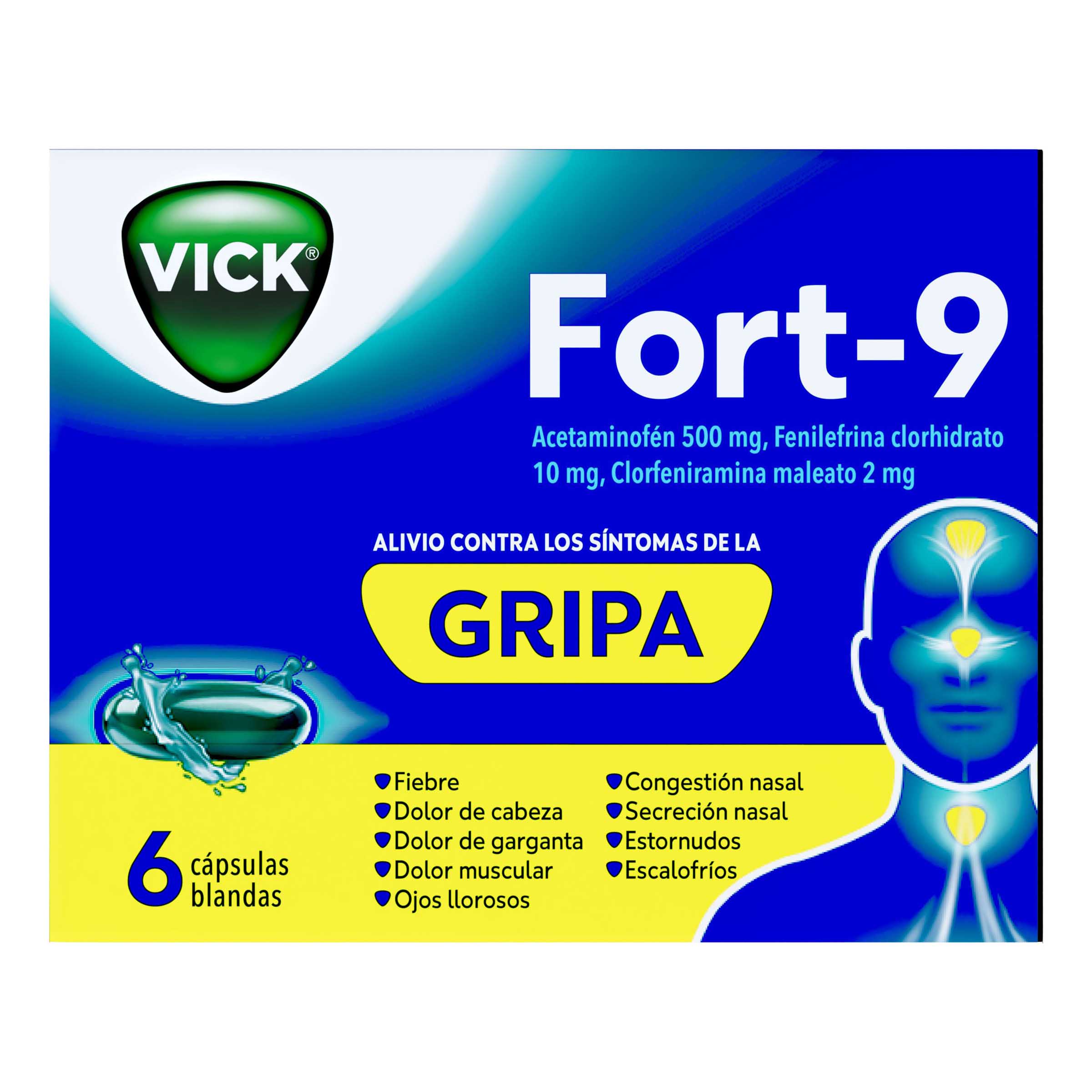VICK FORT-9 MULTISINTOMAS GRIPAL ACETAMINOFEN CLORFENIRAMINA Y FENILEFRINA