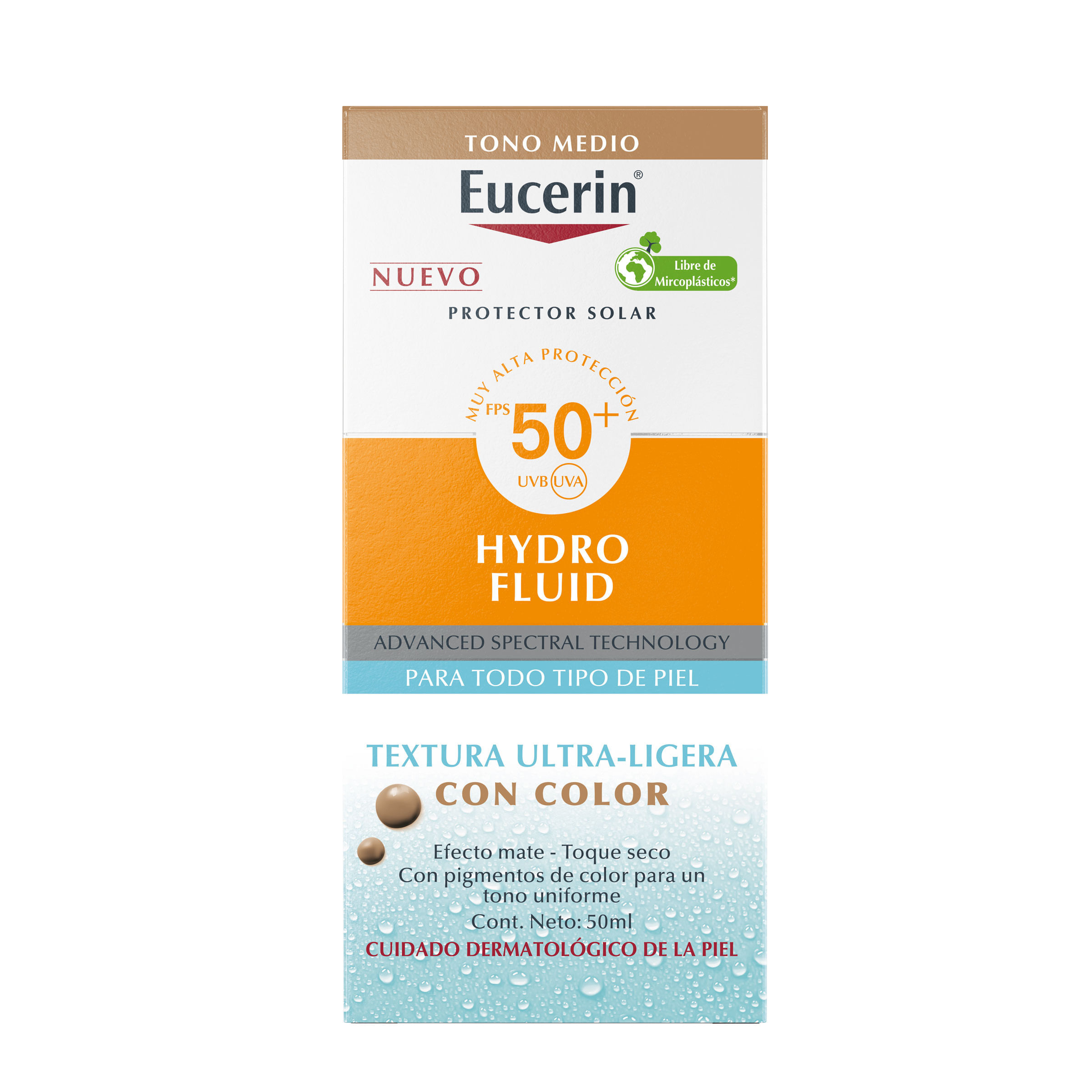 Protector Solar Eucerin Fps 50 Hydro Fluid Tono Medio Todo Tipo de Piel