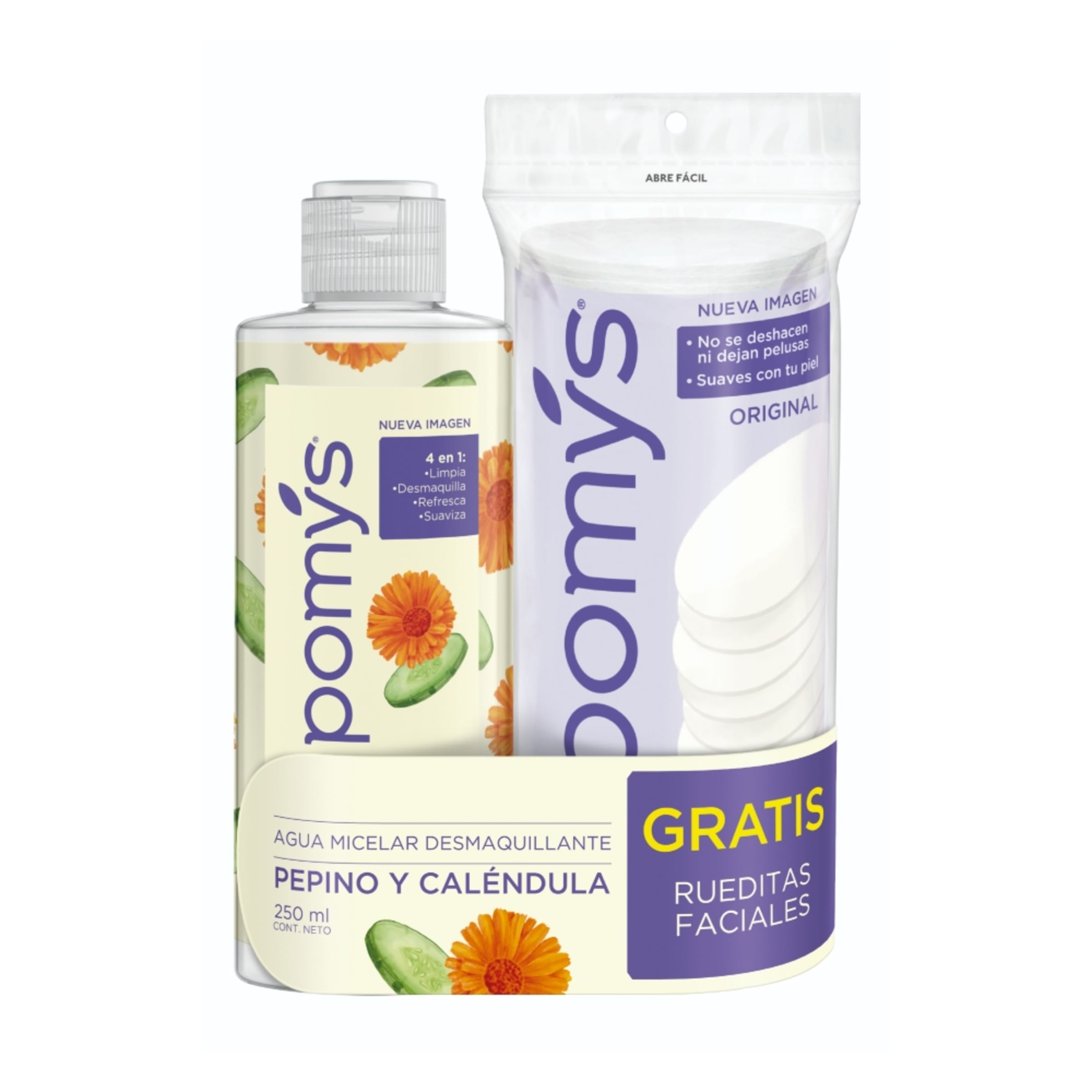 Agua Micelar Pomys Pepino y Calendula + Rueditas Desmaquillantes
