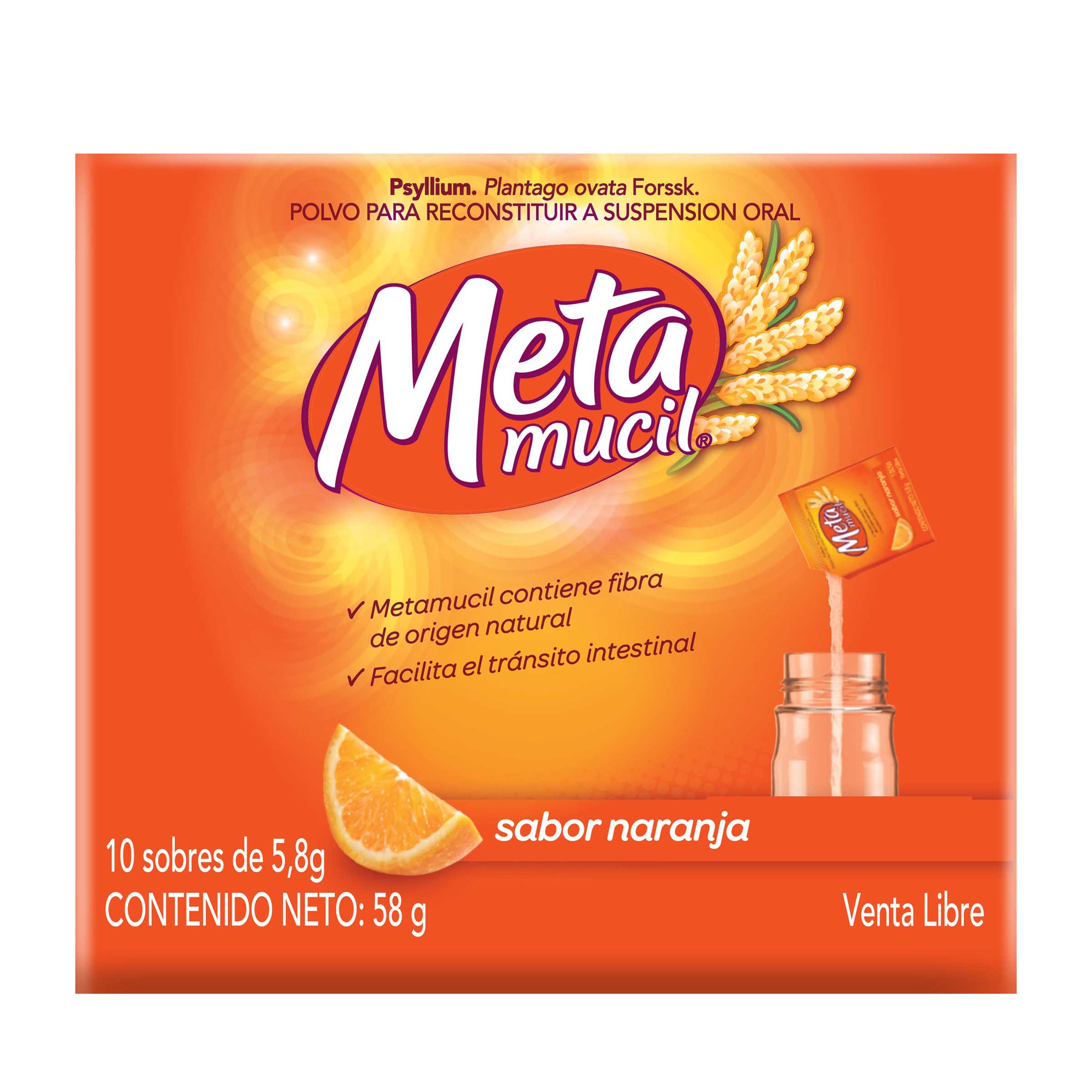 METAMUCIL FIBRA NATURAL PSYLLIUM SABOR NARANJA