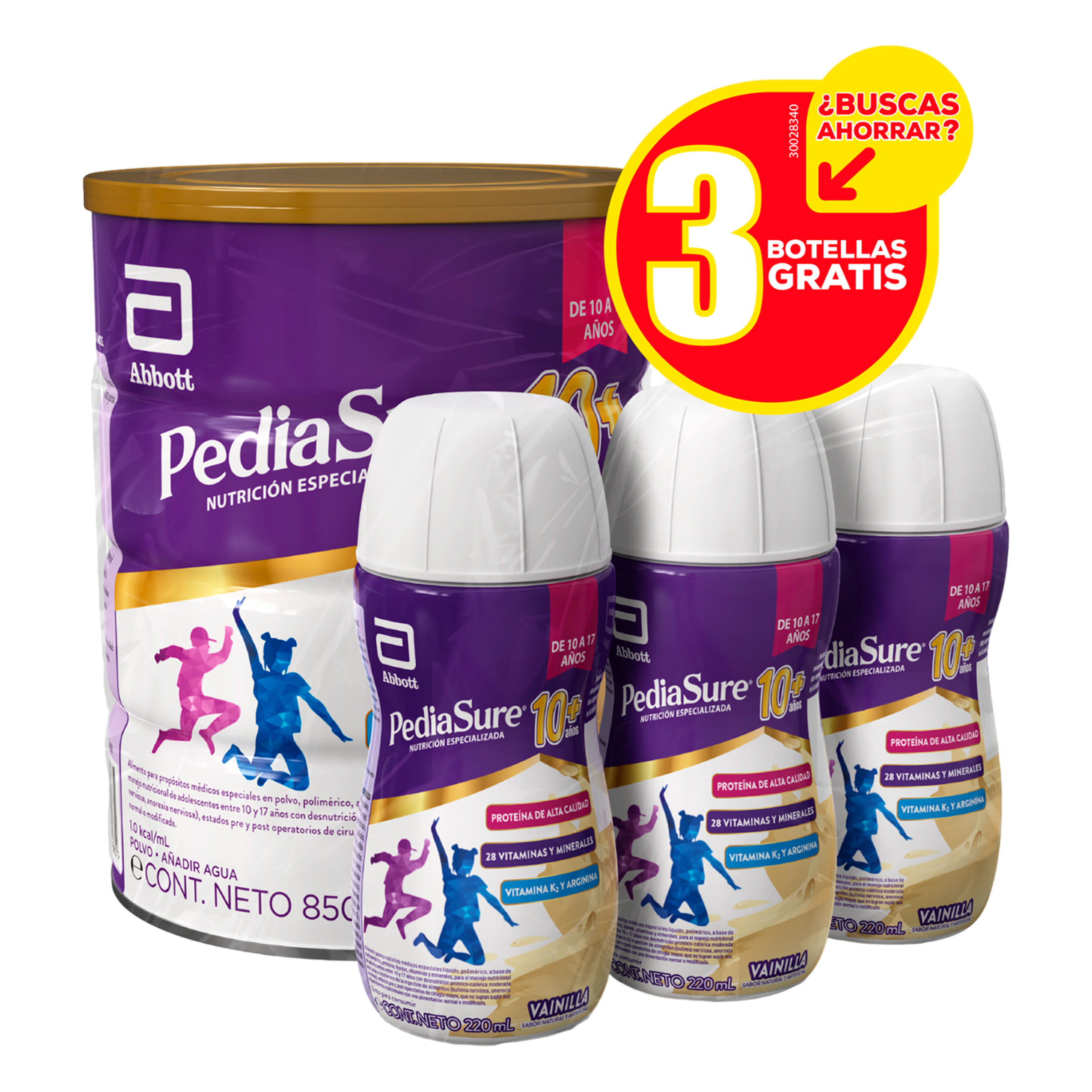 OFERTA PEDIASURE POLVO X 850 GRS GRATIS 3 BOTELLAS X 220 ML