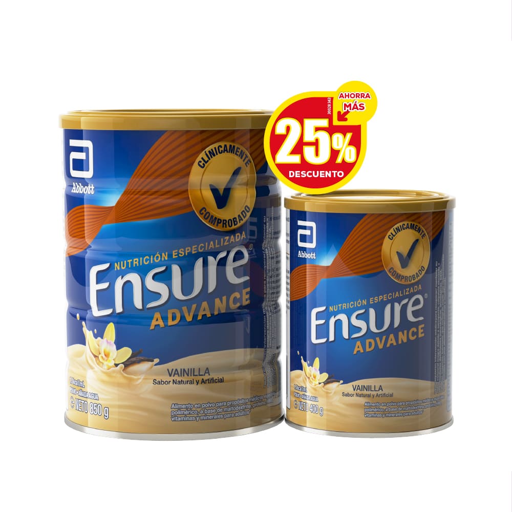 OFERTA ENSURE ADVANCE X 850 GR + ENSURE ADVANCE X 400 GR PRECIO ESPECIAL 25% DSCTO