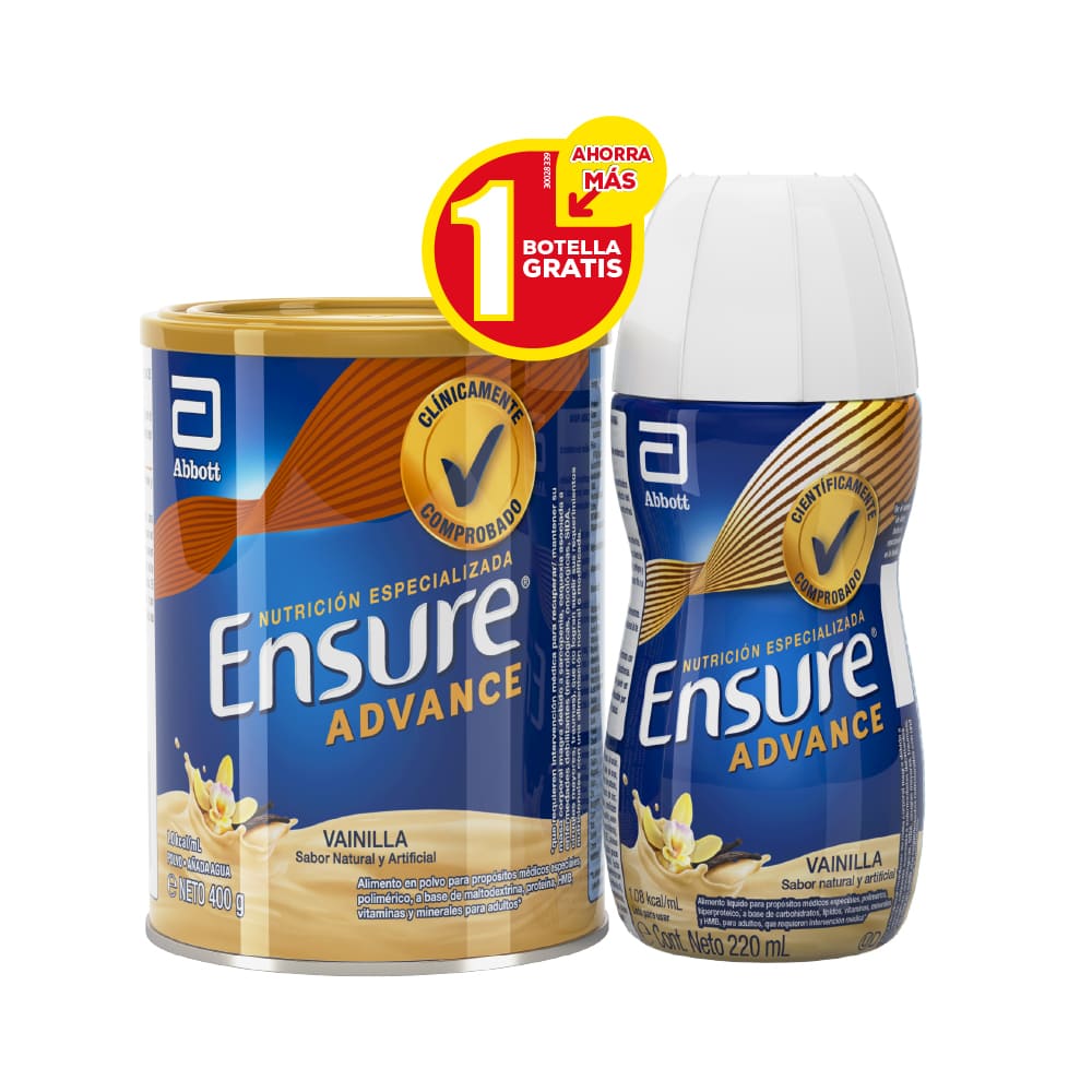 OFERTA ENSURE ADVANCE POLVO VAINILLA GRATIS 1 BOTELLA X 220 ML