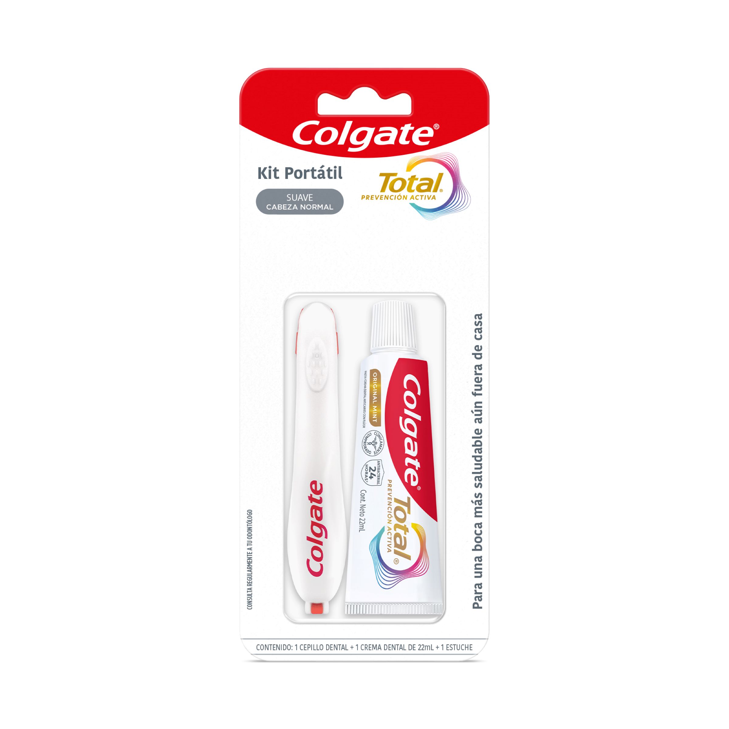 Kit Viajero Cepillo Dental Colgate Cerdas Suaves + Crema Dental Colgate Total Original X 22 ML