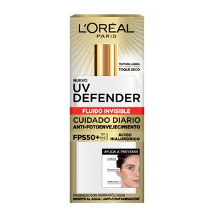 CREMA LOREAL PARíS UV DEFENDER FLUIDO INVISIBLE PARA TODO TIPO DE PIEL FPS50